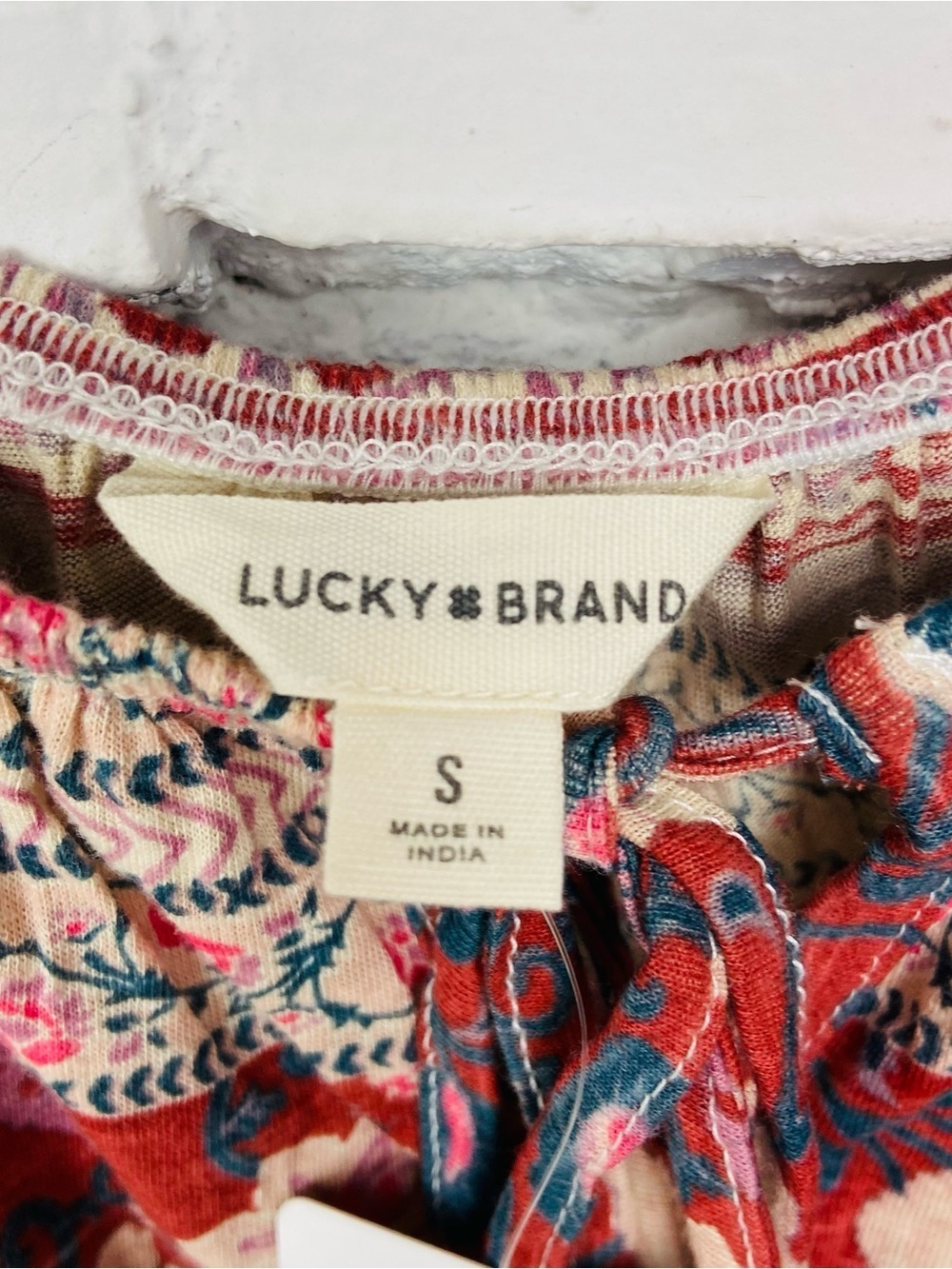 NWT Lucky Brand pink & cream cotton bohemian Floral Peasant Top size small - Picture 7 of 14
